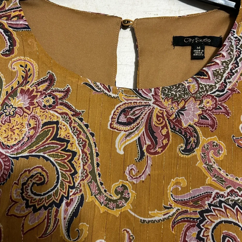 NWOT CITY STUDIO Floral Paisley Dress W/ Belle Long Sleeves Elastic Waist - Picture 11 of 15